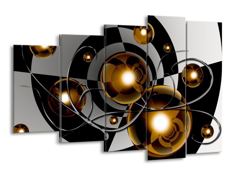 Canvas schilderij Modern | Goud, Zwart, Grijs | 150x100cm 5Luik