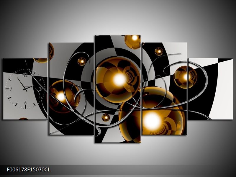 Klok schilderij Modern | Goud, Zwart, Grijs | 150x70cm 5Luik