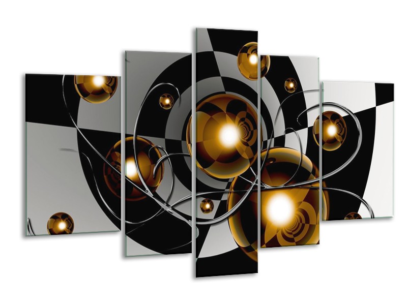 Canvas schilderij Modern | Goud, Zwart, Grijs | 170x100cm 5Luik