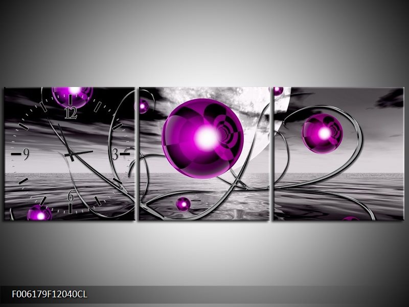 Klok schilderij Modern | Paars, Grijs | 120x40cm 3Luik
