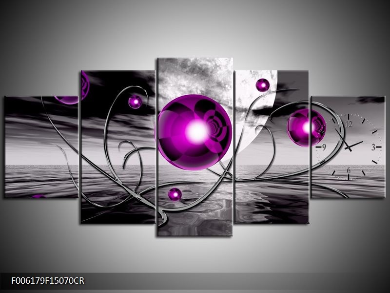 Klok schilderij Modern | Paars, Grijs | 150x70cm 5Luik