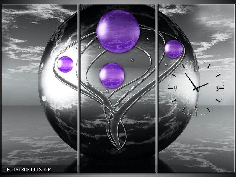 Klok schilderij Modern | Paars, Grijs | 111x80cm 3Luik