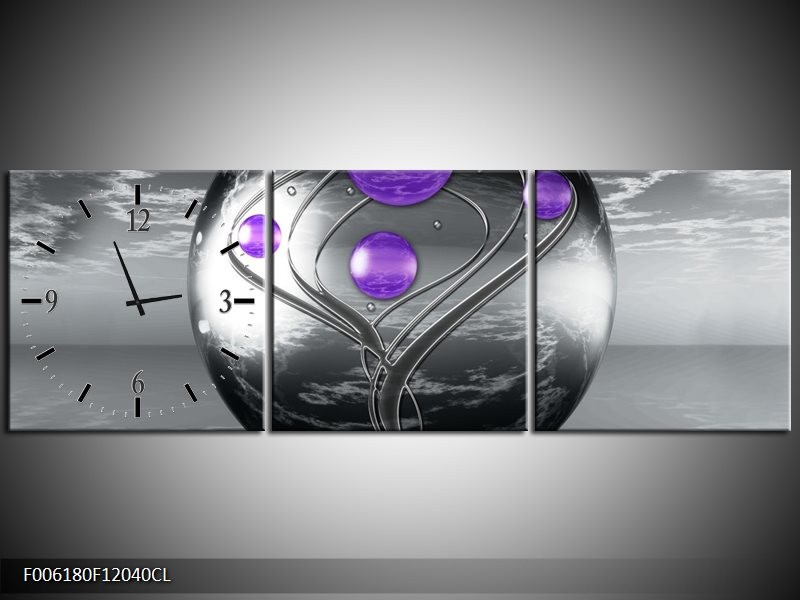 Klok schilderij Modern | Paars, Grijs | 120x40cm 3Luik