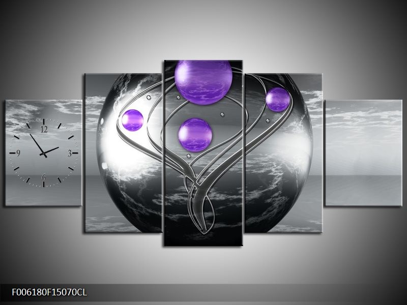 Klok schilderij Modern | Paars, Grijs | 150x70cm 5Luik