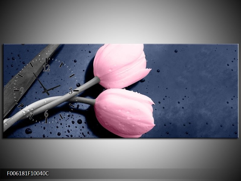 Klok schilderij Tulpen | Roze, Grijs | 100x40cm 1Luik