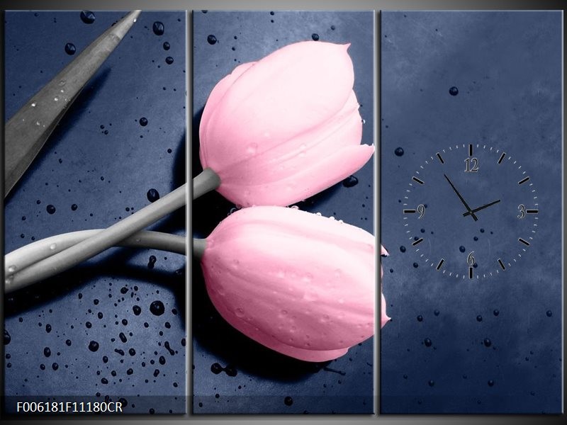 Klok schilderij Tulpen | Roze, Grijs | 111x80cm 3Luik