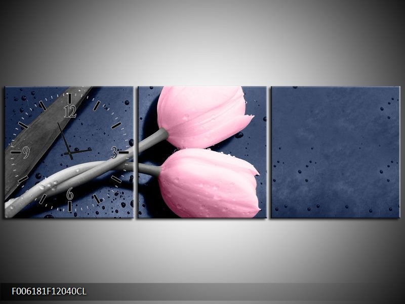 Klok schilderij Tulpen | Roze, Grijs | 120x40cm 3Luik