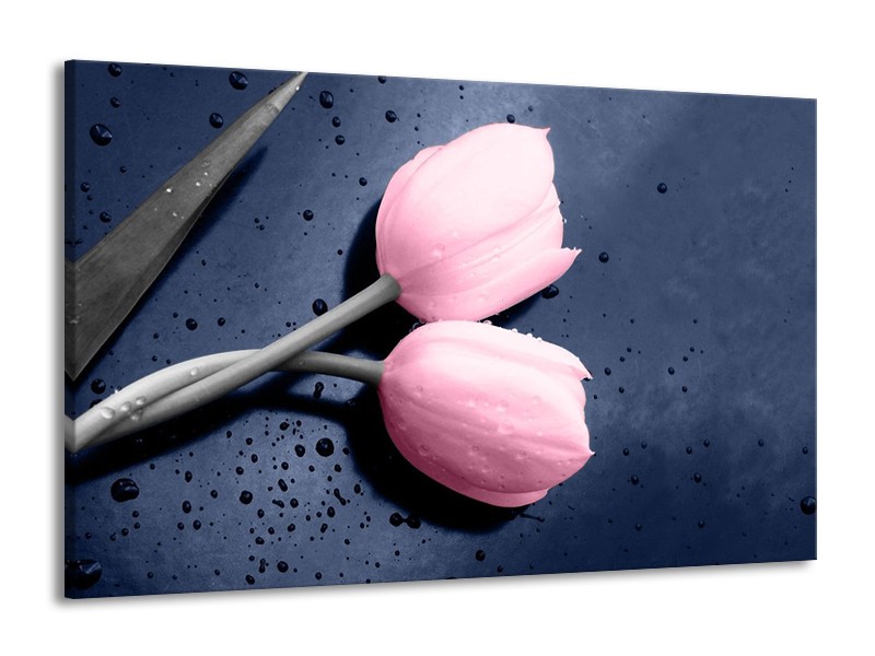 Canvas schilderij Tulpen | Roze, Grijs | 140x90cm 1Luik