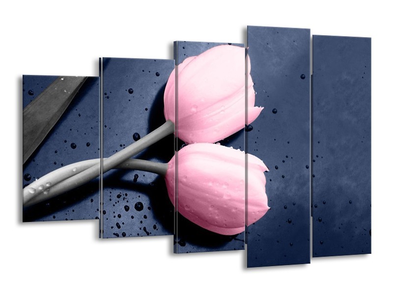 Canvas schilderij Tulpen | Roze, Grijs | 150x100cm 5Luik