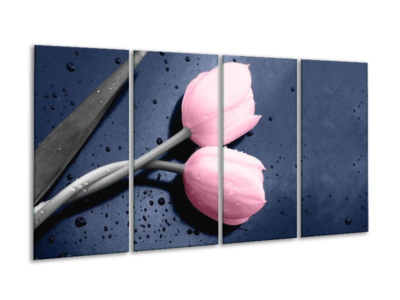 Canvas schilderij Tulpen | Roze, Grijs | 160x80cm 4Luik