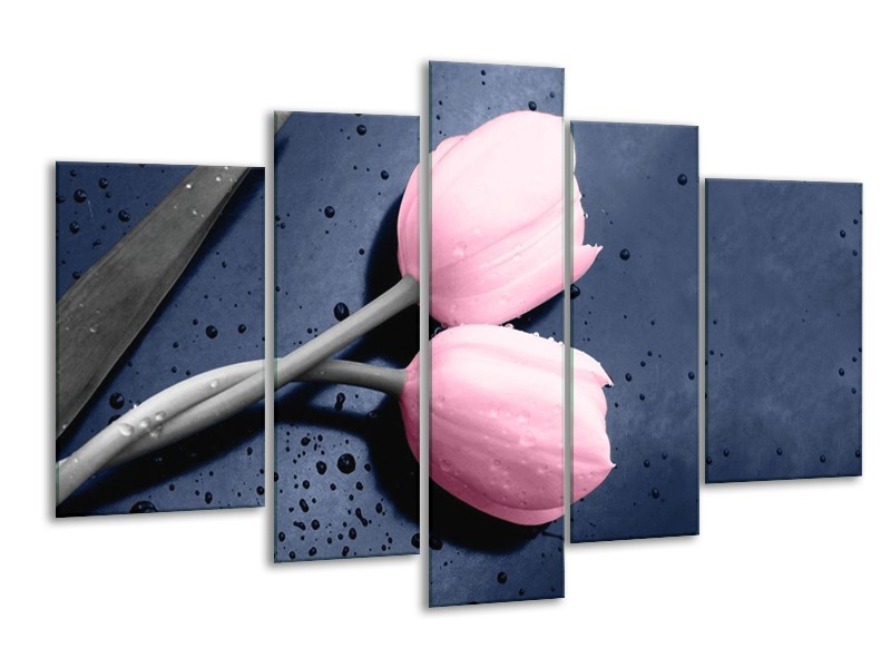 Canvas schilderij Tulpen | Roze, Grijs | 170x100cm 5Luik