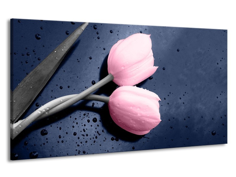 Canvas schilderij Tulpen | Roze, Grijs | 190x100cm 1Luik