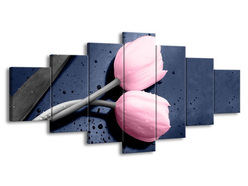 Canvas schilderij Tulpen | Roze, Grijs | 210x100cm 7Luik