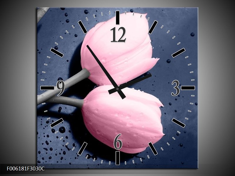 Klok schilderij Tulpen | Roze, Grijs | 30x30cm 1Luik