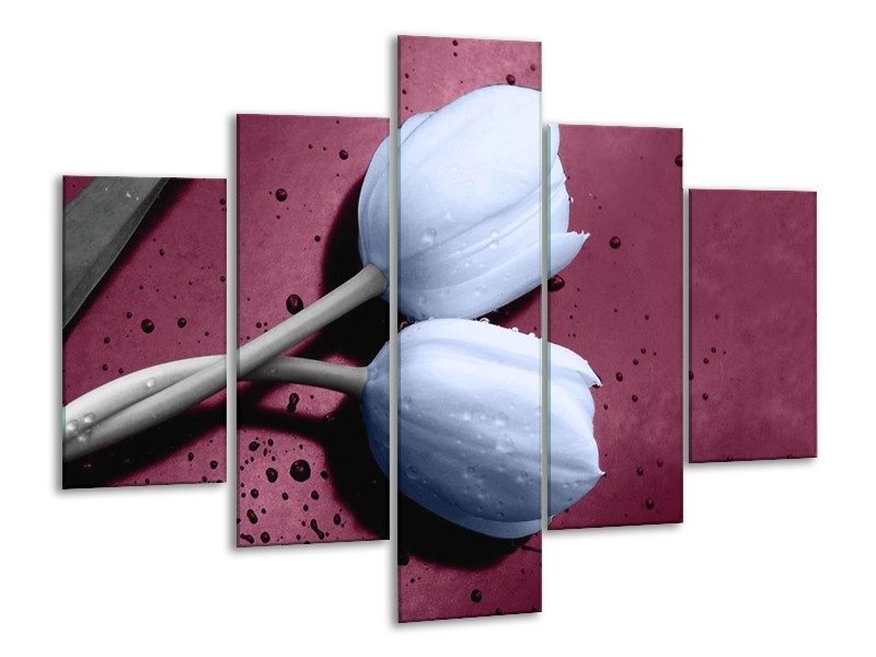 Canvas schilderij Tulpen | Paars, Blauw | 100x70cm 5Luik