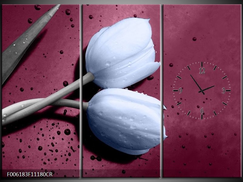 Klok schilderij Tulpen | Paars, Blauw | 111x80cm 3Luik
