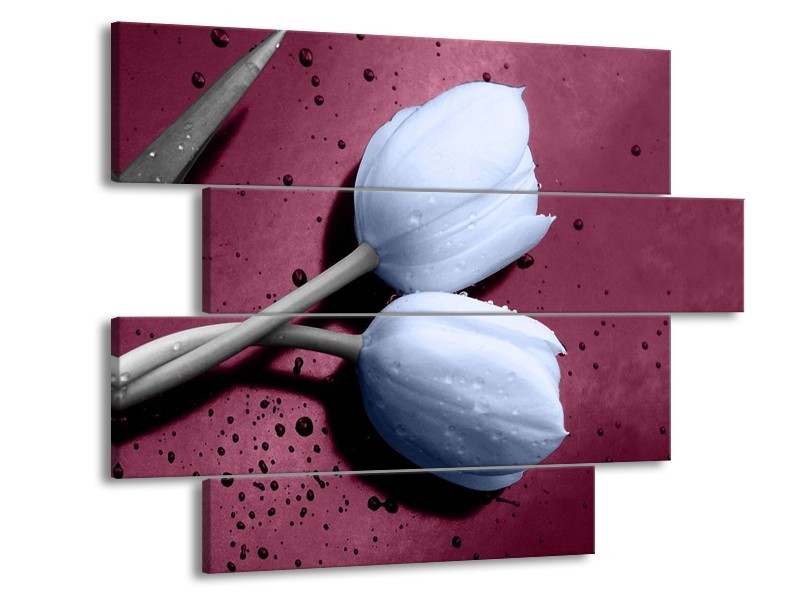 Canvas schilderij Tulpen | Paars, Blauw | 115x85cm 4Luik