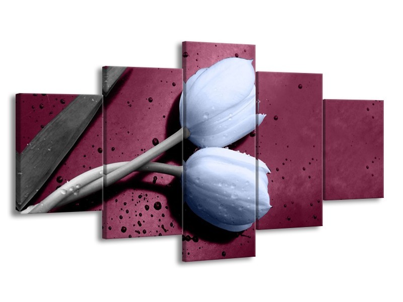 Canvas schilderij Tulpen | Paars, Blauw | 150x80cm 5Luik