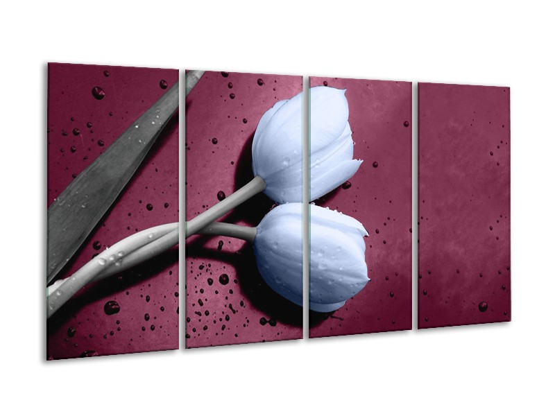 Canvas schilderij Tulpen | Paars, Blauw | 160x80cm 4Luik
