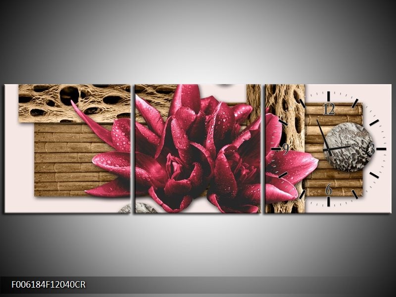 Klok schilderij Modern | Bruin, Rood, Crème | 120x40cm 3Luik