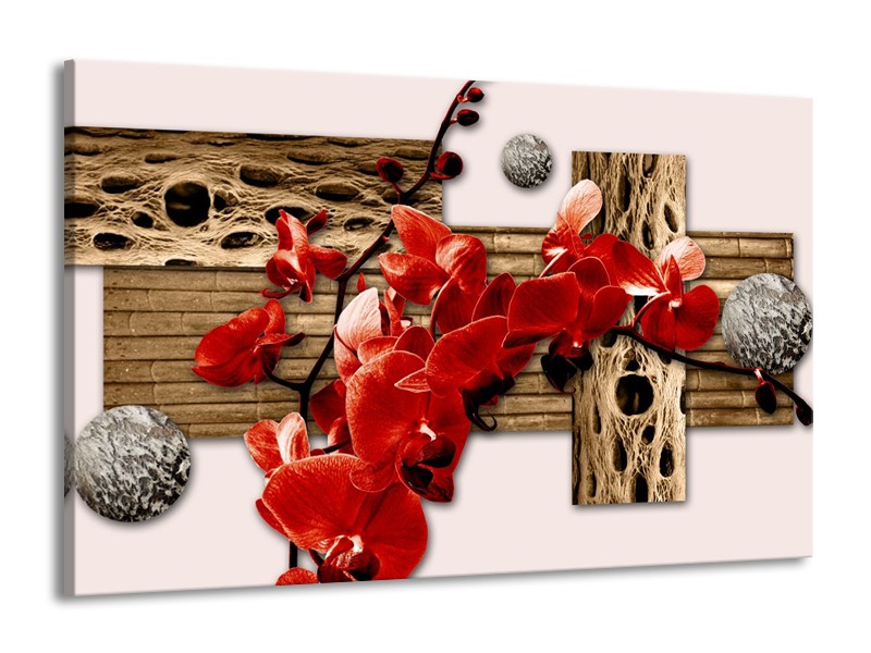 Glas schilderij Orchidee | Rood, Bruin, Crème | 140x90cm 1Luik
