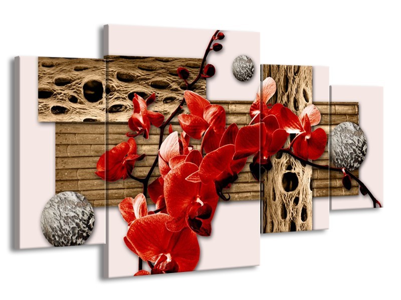 Glas schilderij Orchidee | Rood, Bruin, Crème | 160x90cm 4Luik