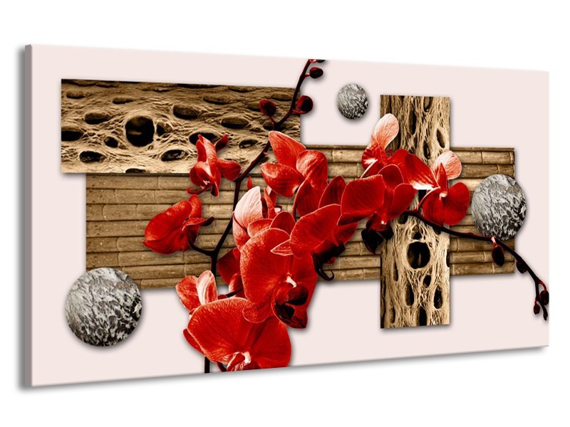 Canvas schilderij Orchidee | Rood, Bruin, Crème | 190x100cm 1Luik
