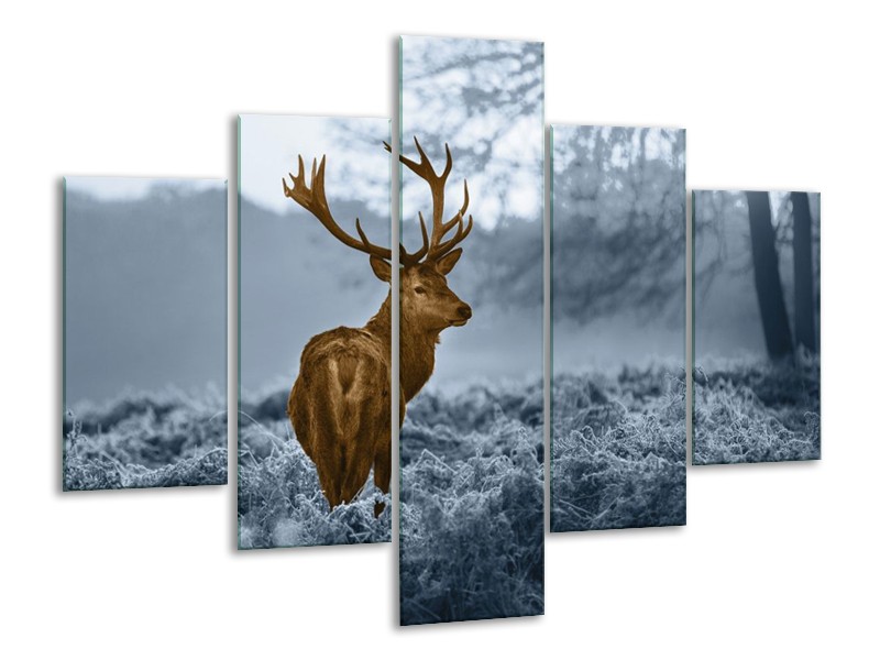 Glas schilderij Hert | Bruin, Blauw, Grijs | 100x70cm 5Luik