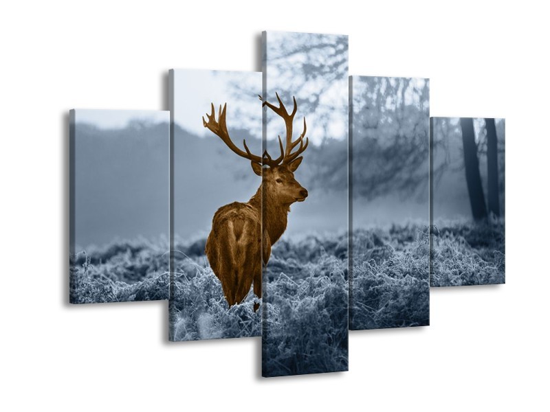 Glas schilderij Hert | Bruin, Blauw, Grijs | 150x105cm 5Luik