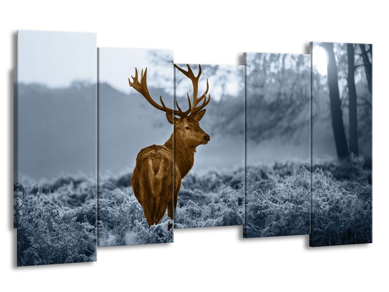 Glas schilderij Hert | Bruin, Blauw, Grijs | 150x80cm 5Luik