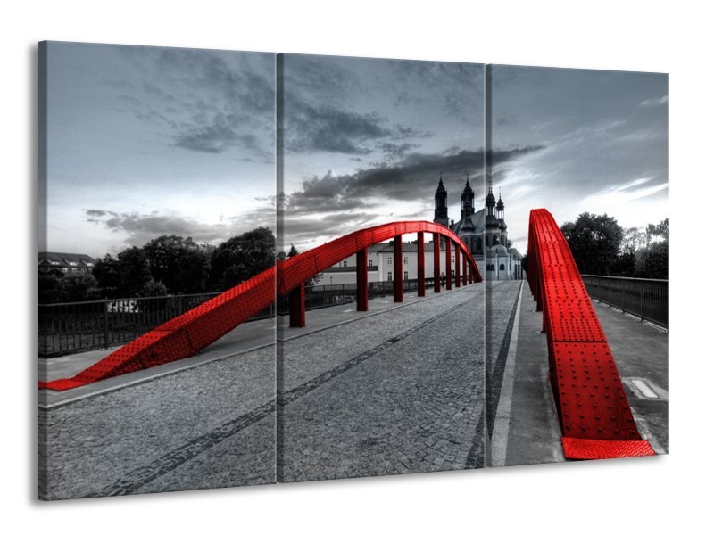Canvas schilderij Brug | Rood, Grijs | 165x100cm 3Luik