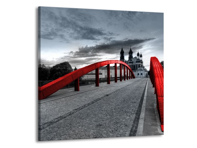 Glas schilderij Brug | Rood, Grijs | 50x50cm 1Luik