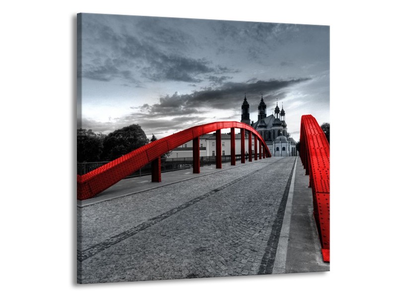 Canvas schilderij Brug | Rood, Grijs | 70x70cm 1Luik