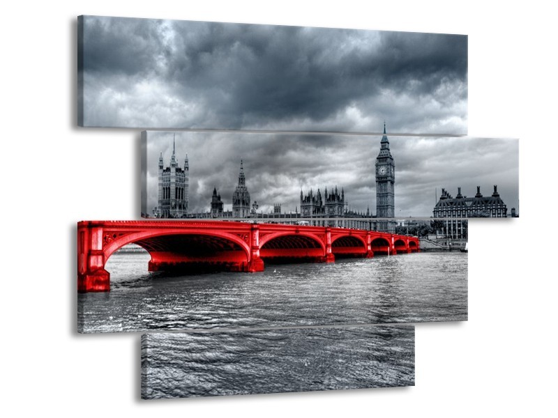 Glas schilderij Brug | Rood, Grijs | 115x85cm 4Luik