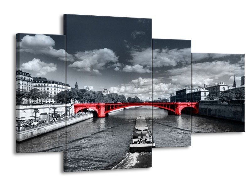 Glas schilderij Brug | Rood, Grijs | 120x75cm 4Luik