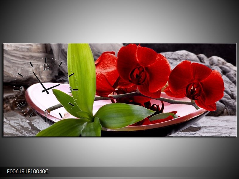 Klok schilderij Orchidee | Rood, Groen, Grijs | 100x40cm 1Luik