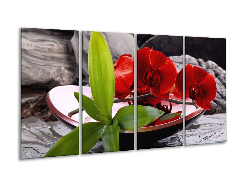 Canvas schilderij Orchidee | Rood, Groen, Grijs | 160x80cm 4Luik