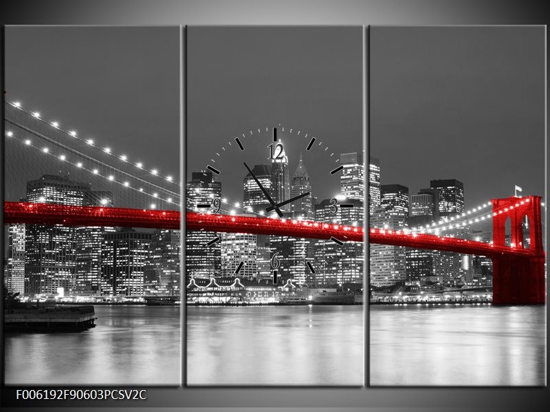 Klok schilderij Brug | Rood, Grijs | 90x60cm 3Luik