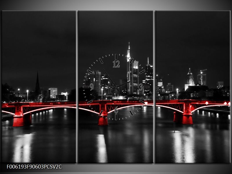 Klok schilderij Brug | Rood, Grijs | 90x60cm 3Luik