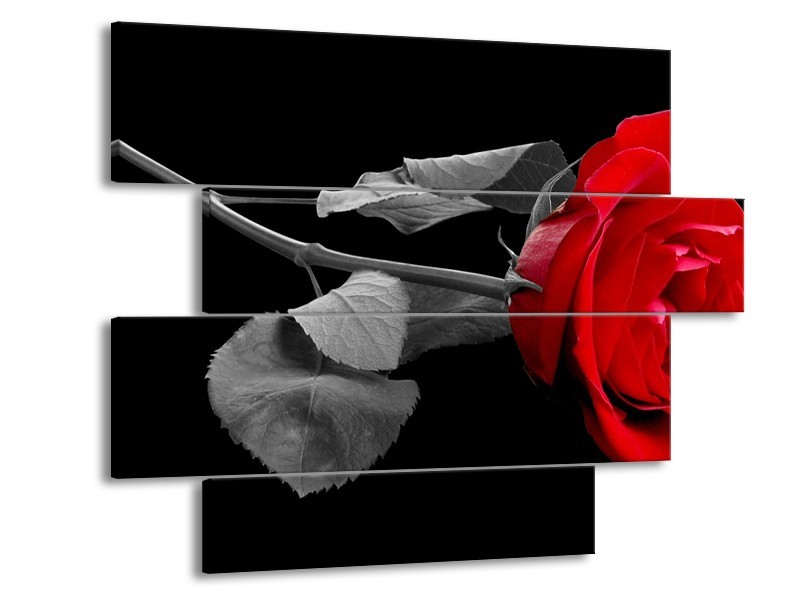 Canvas schilderij Roos | Rood, Zwart | 115x85cm 4Luik