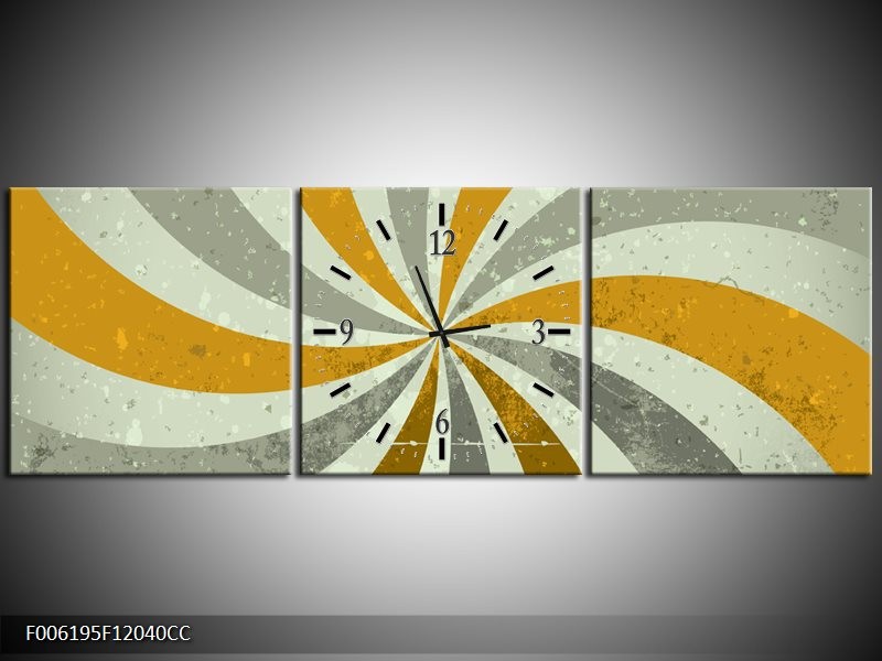 Klok schilderij Abstract | Grijs, Bruin | 120x40cm 3Luik