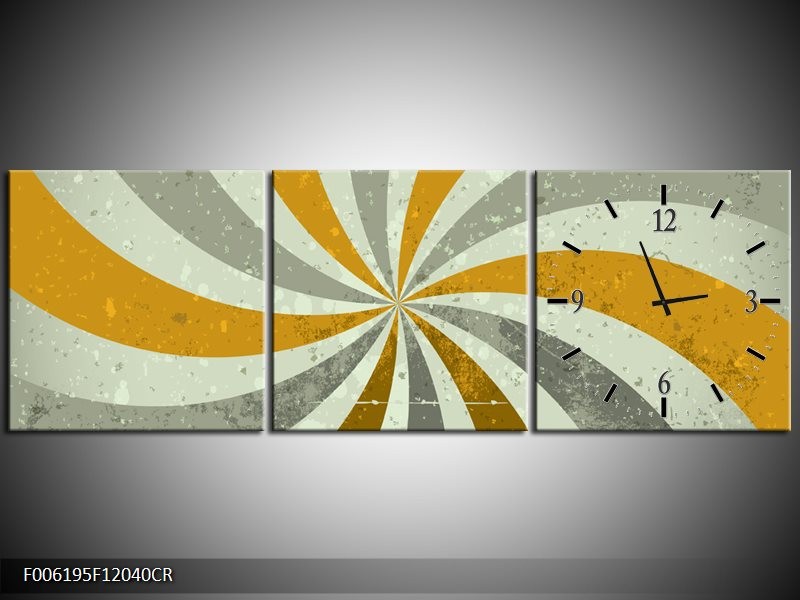 Klok schilderij Abstract | Grijs, Bruin | 120x40cm 3Luik