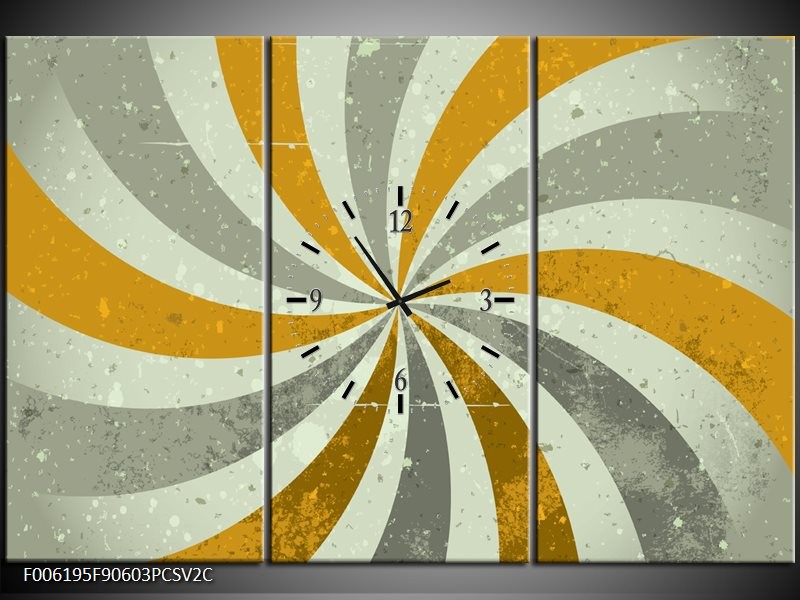 Klok schilderij Abstract | Grijs, Bruin | 90x60cm 3Luik