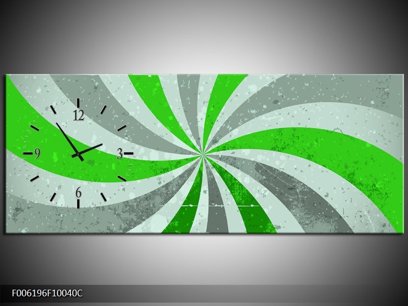 Klok schilderij Abstract | Groen, Grijs | 100x40cm 1Luik