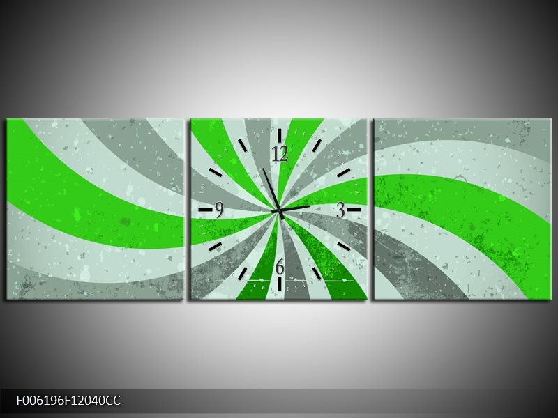 Klok schilderij Abstract | Groen, Grijs | 120x40cm 3Luik
