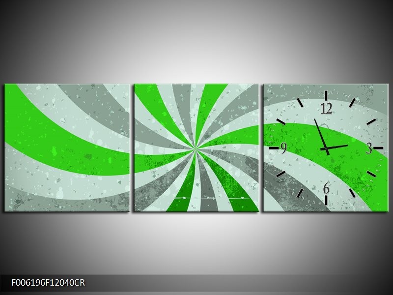 Klok schilderij Abstract | Groen, Grijs | 120x40cm 3Luik