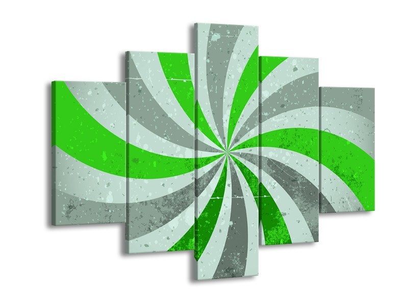 Canvas schilderij Abstract | Groen, Grijs | 150x105cm 5Luik