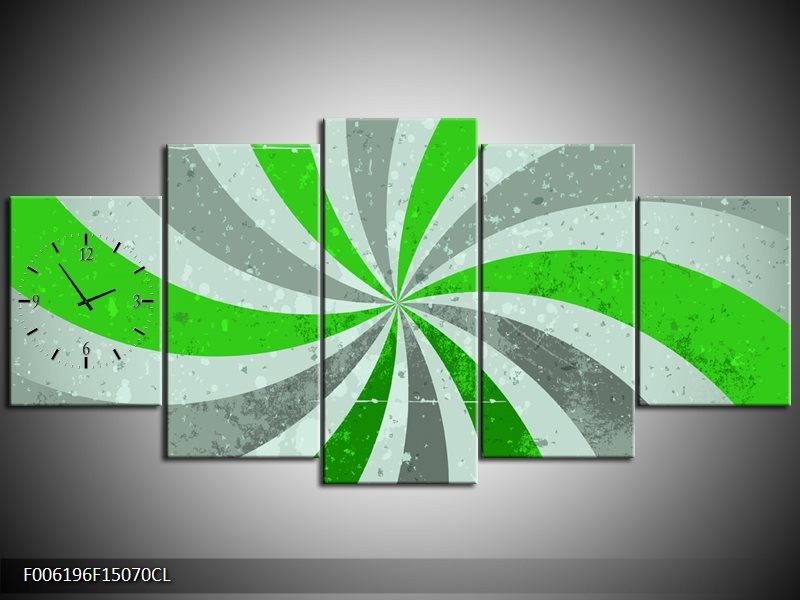 Klok schilderij Abstract | Groen, Grijs | 150x70cm 5Luik
