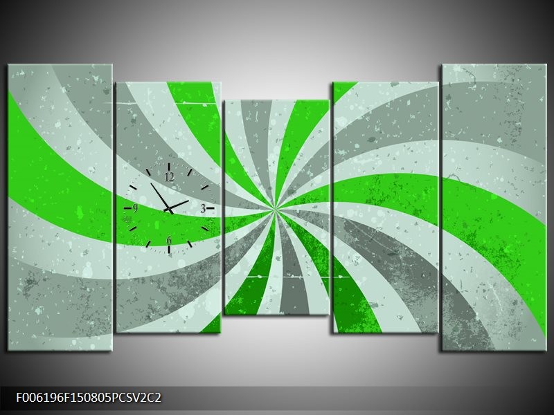 Klok schilderij Abstract | Groen, Grijs | 150x80cm 5Luik