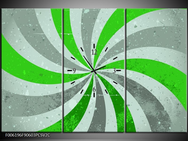 Klok schilderij Abstract | Groen, Grijs | 90x60cm 3Luik